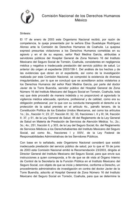 El 17 de enero de 2003 este Organismo Nacional recibió, por razón ...