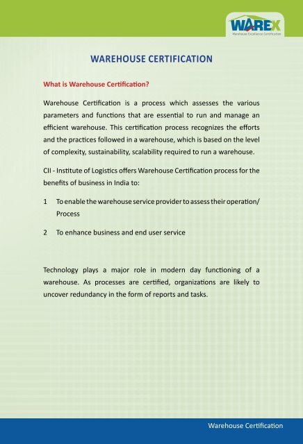 Warehouse Certification - CII Institute of Logistics