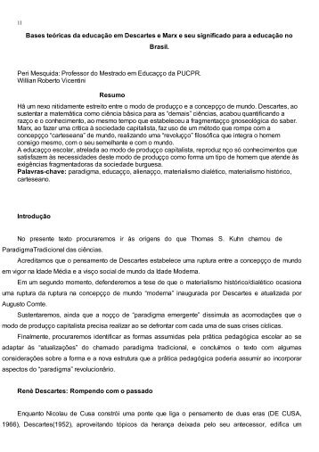 Bases teÃƒÂ³ricas da educaÃƒÂ§ÃƒÂ£o em Descartes e Marx e seu significado ...