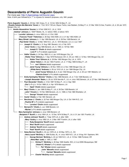 Descendants of Pierre Augustin Gounin - Lagenealogy.net