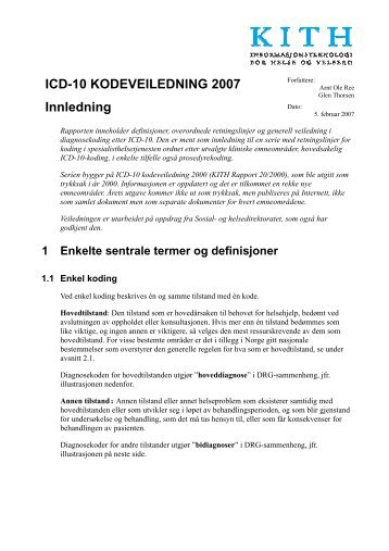 ICD-10 KODEVEILEDNING 2007 Innledning - KITHs