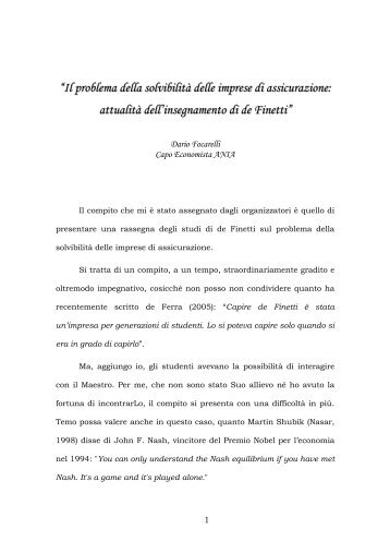 Il problema della solvibilitÃ  delle imprese di ... - Bruno de Finetti