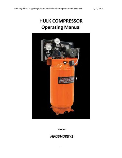 HULK COMPRESSOR Operating Manual - Air Compressors Direct