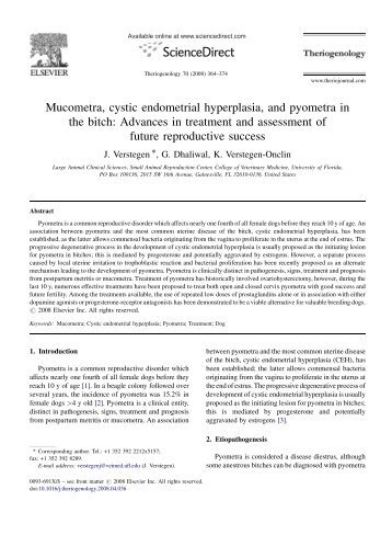 Mucometra, cystic endometrial hyperplasia, and pyometra in the ...