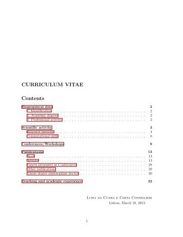 CURRICULUM VITAE Contents