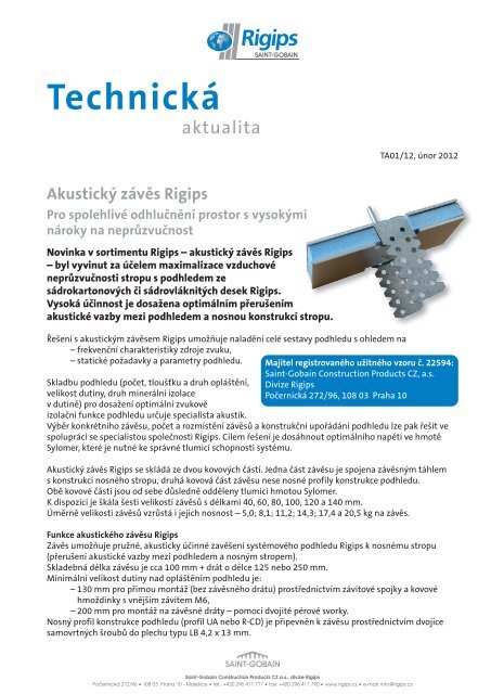 AkustickÃ½ zÃ¡vÄs technickÃ¡ aktualita - Rigips