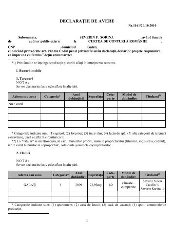 Declaratie de avere - Curtea de Conturi