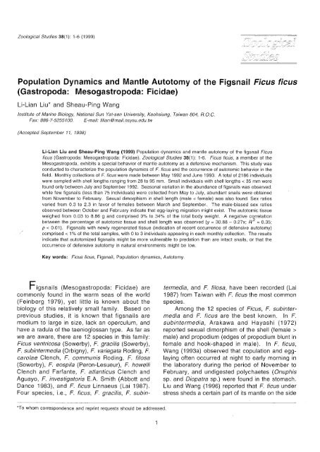 Population Dynamics and Mantle Autotomy of the Figsnail Ficus ...