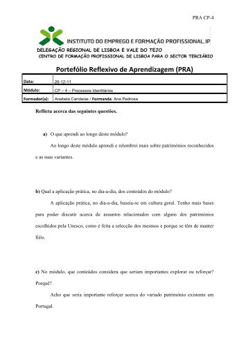 PortefÃ³lio Reflexivo de Aprendizagem (PRA)