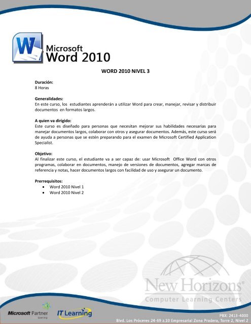 WORD 2010 NIVEL 3 - New Horizons