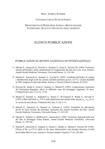 ELENCO PUBBLICAZIONI - Università degli studi di Parma