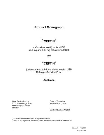 Product Monograph PrCEFTIN® PrCEFTIN® - GlaxoSmithKline