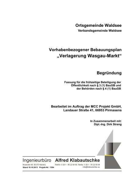 Verlagerung Wasgau-Markt - Verbandsgemeinde Waldsee