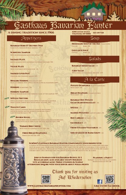 Gasthaus Bavarian Hunter Dinner Menu