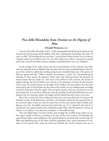 Pico della Mirandola: from Oration on the Dignity of Man