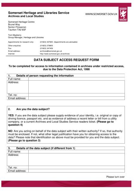 Data Subject Access Request Form