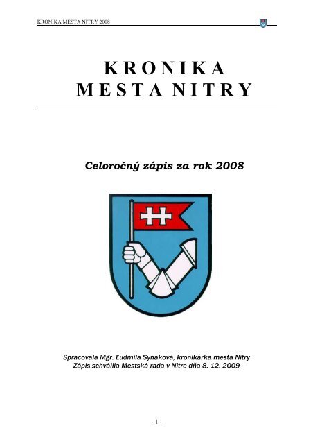 Kronika mesta Nitry 2008 - Mesto Nitra
