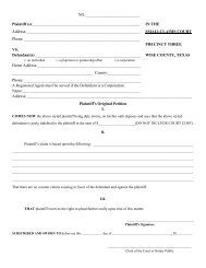 Small Claims Court Form - Wise County, Texas