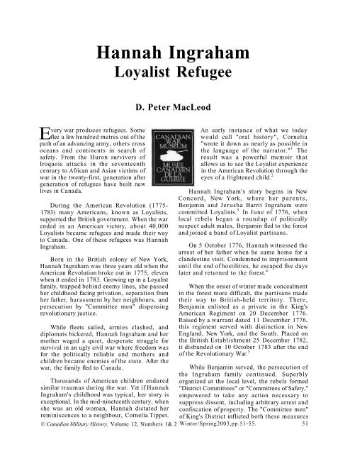 D. Peter MacLeod, "Hannah Ingraham: Loyalist Refugee,"