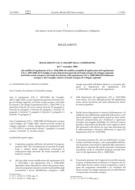 Regolamento (CE) n. 846/2009 della Commissione, del ... - EUR-Lex