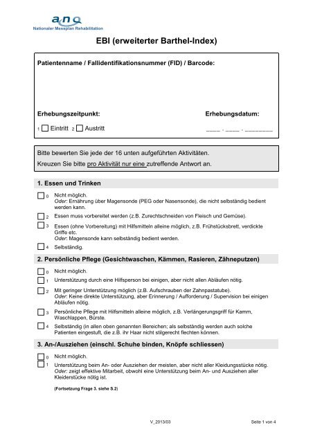 Barthel-index Vor Und Nachteile EBI (erweiterter Barthel-Index) - ANQ