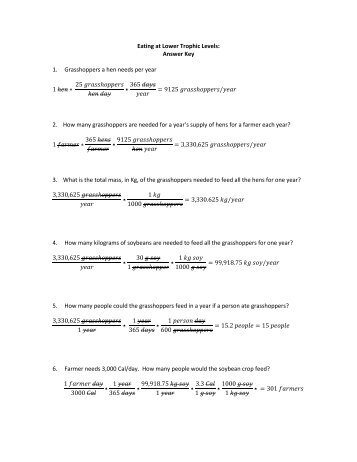 Eating at Lower Trophic Levels: Answer Key 1. Grasshoppers a hen ...