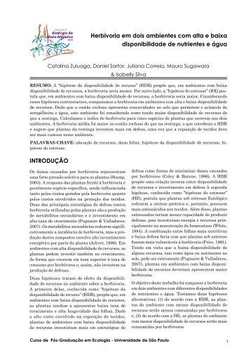 Herbivoria em dois ambientes com alta e baixa disponibilidade de ...