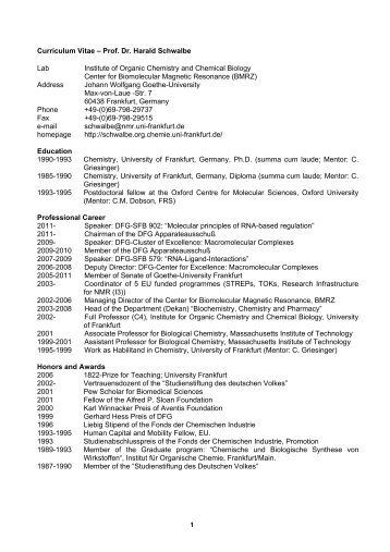 Curriculum Vitae â Prof. Dr. Harald Schwalbe Lab ... - Schwalbe group