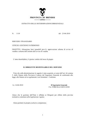 Determinazione Dirigenziale ( .pdf) - Provincia di Brindisi