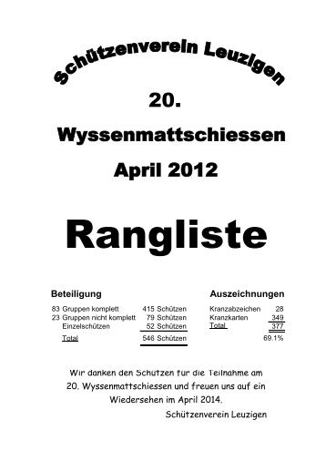 Rangliste 2012 - Schützenverein Leuzigen