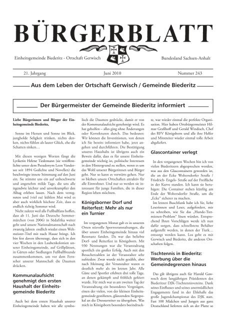 Stellenausschreibungen der Gemeinde Biederitz - Gerwisch