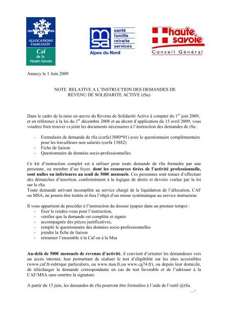 Note instruction - Conseil Général de Haute-Savoie