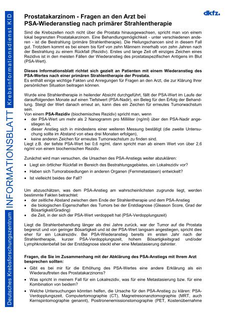 psa wert prostata rezidiv