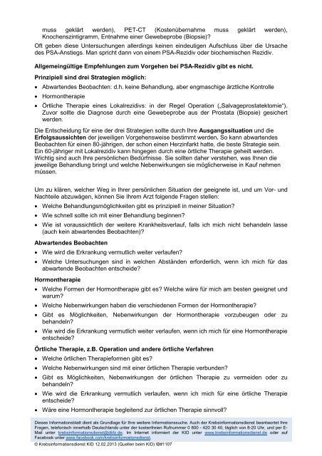 Prostatakarzinom - Fragen an den Arzt bei PSA-Wiederanstieg nach ...