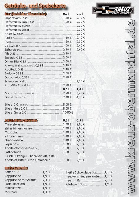 Getränke- und Speisekarte - Kreuz Obermarchtal