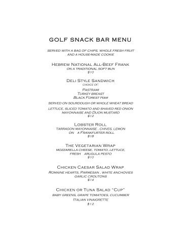 GOLF SNACK BAR MENU