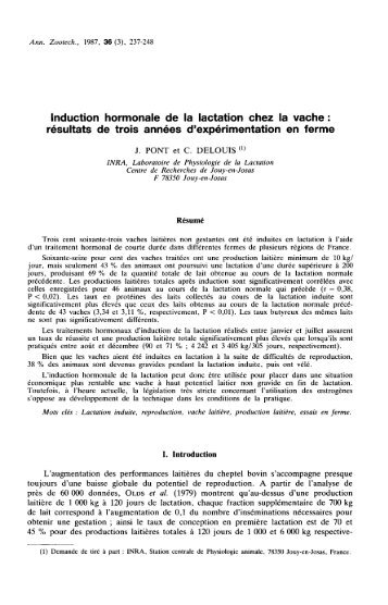 Induction hormonale de la lactation chez la vache : rÃ©sultats de trois ...