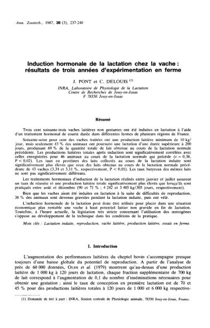 Induction hormonale de la lactation chez la vache : rÃ©sultats de trois ...