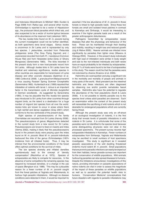 Parasitic associations of a threatened Sri Lankan rainforest rodent ...