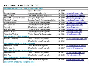 DIRECTORIO DE TELÉFONO DE UNE UNIVERSIDAD DEL ESTE ...