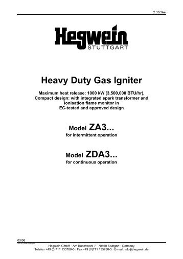 Heavy Duty Gas Igniter Model ZDA3... - SES Combustion AB