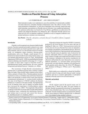 Studies on Fluoride Removal Using Adsorption Process - National ...