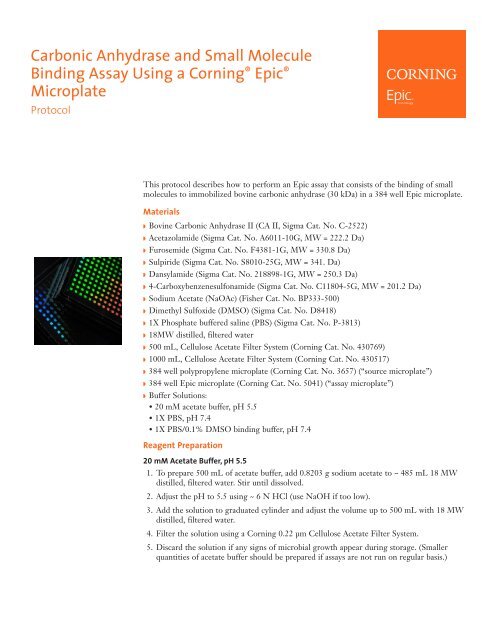 Carbonic Anhydrase and Small Molecule Binding Assay Using a ...