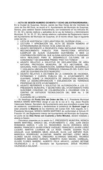 ACTA EXT. 88 ADMON. 2009-2012. - H. Ayuntamiento de Guaymas