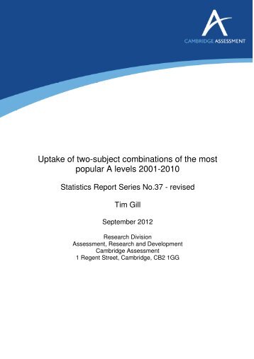 Uptake of two-subject combinations of the most popular A levels ...