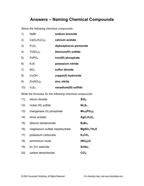 Ions In Chemical Compounds Chart Answers