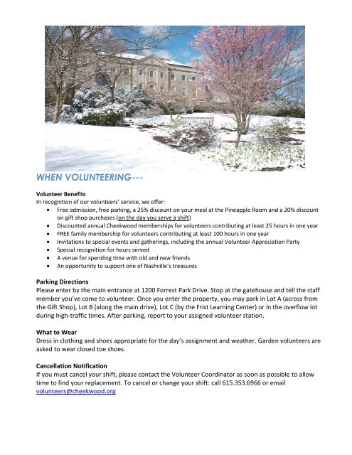 Volunteer Handbook - Cheekwood Botanical Garden and Museum ...