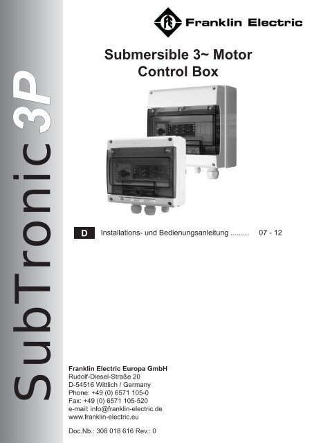 Submersible 3~ Motor Control Box - Franklin Electric Europa