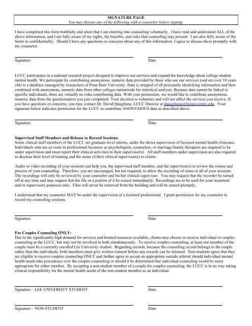 Intake Form Part 1 - Lee University