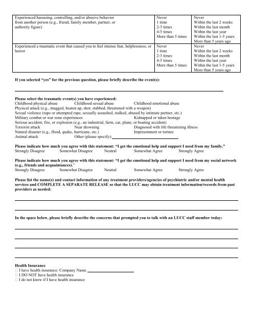 Intake Form Part 1 - Lee University